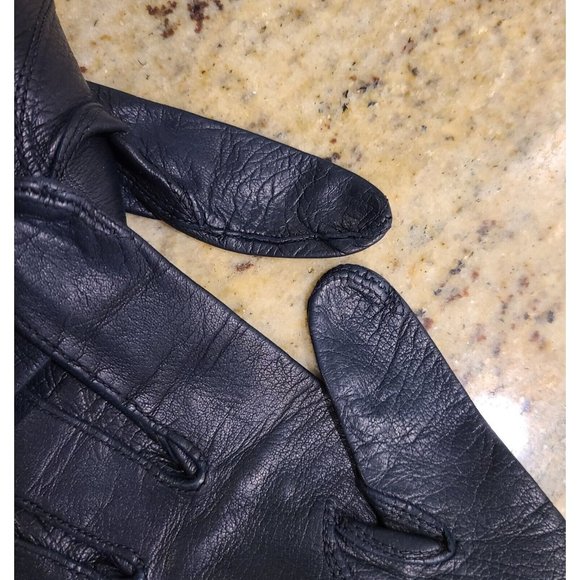 Vintage Size S/M 6.5 Blue Leather Formal 11.5" Long Gloves Stitching Detail - Picture 6 of 10